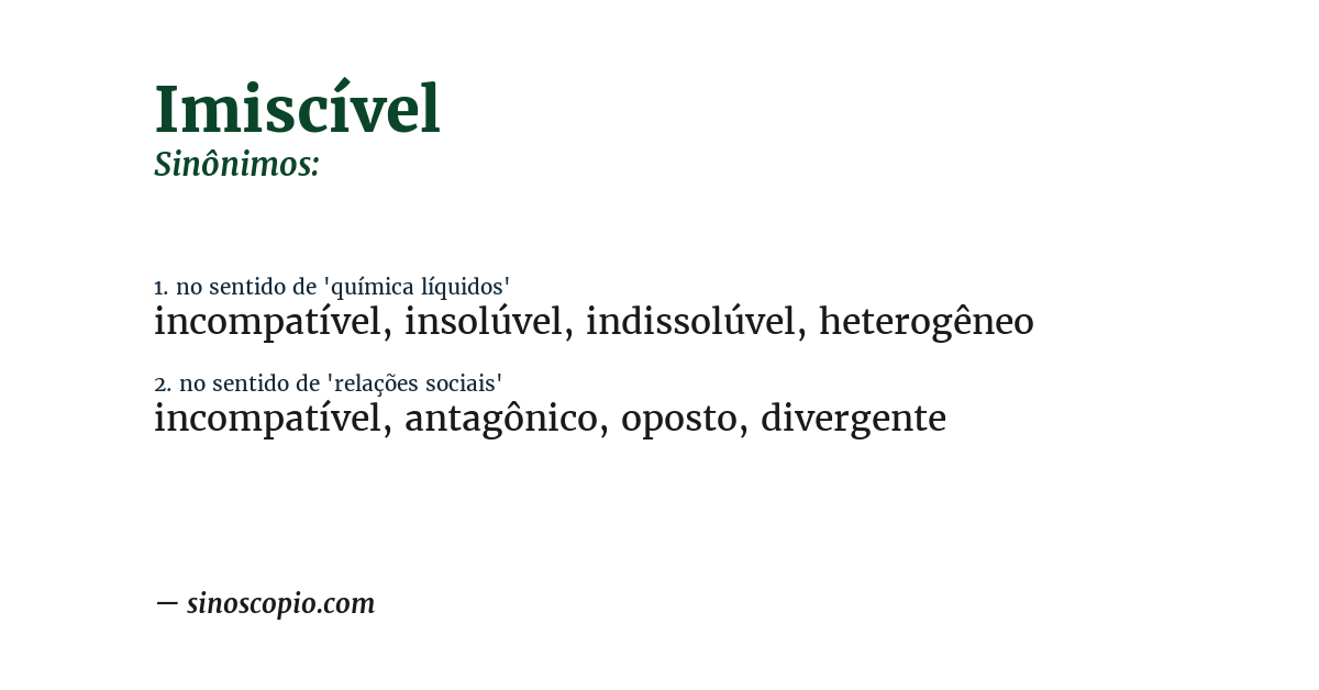 Sinônimo de imiscível