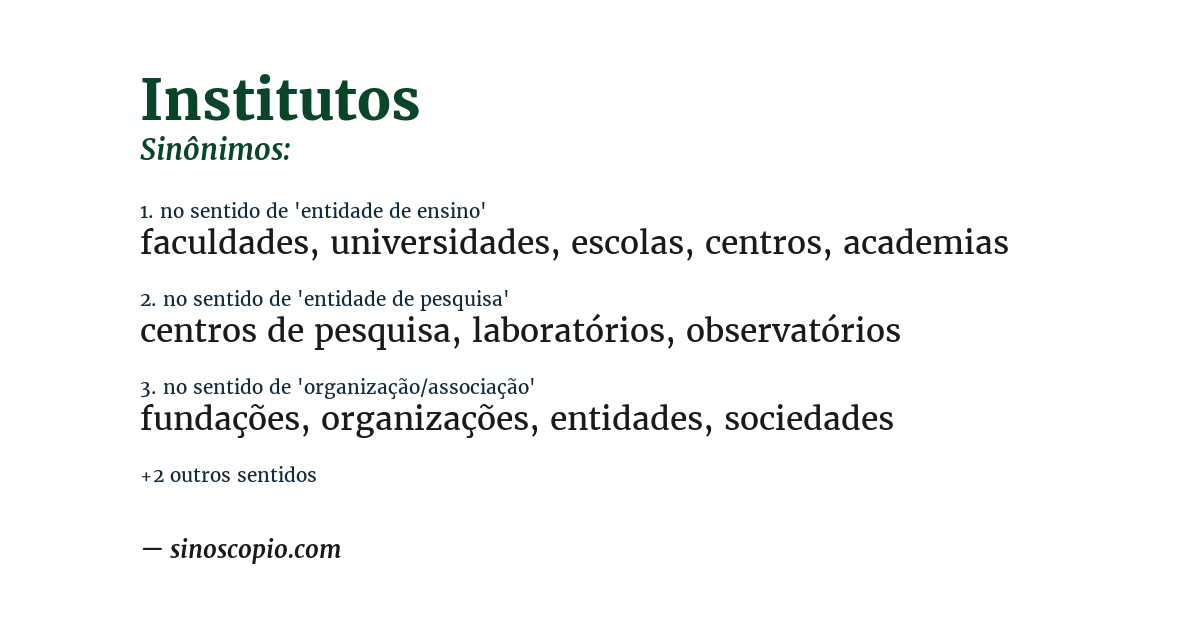 Sinônimo de institutos