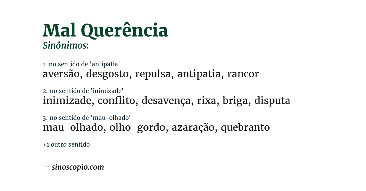 Sinônimo de mal querência
