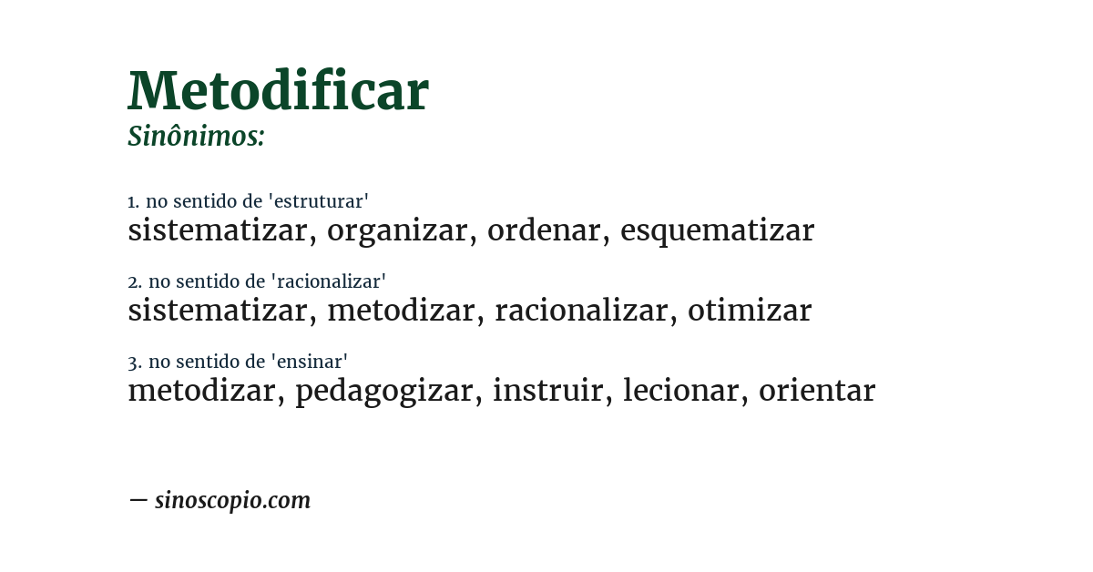 Sinônimo de metodificar
