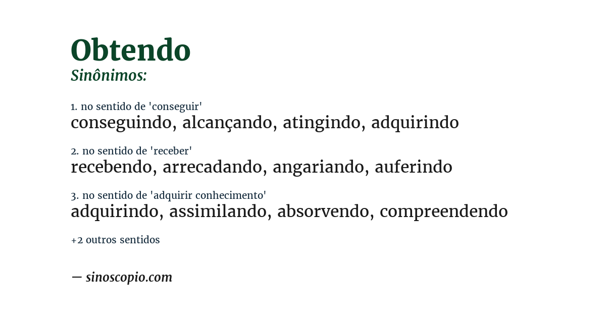 Sinônimo de obtendo