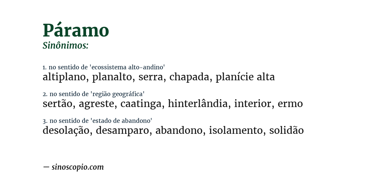 Sinônimo de páramo