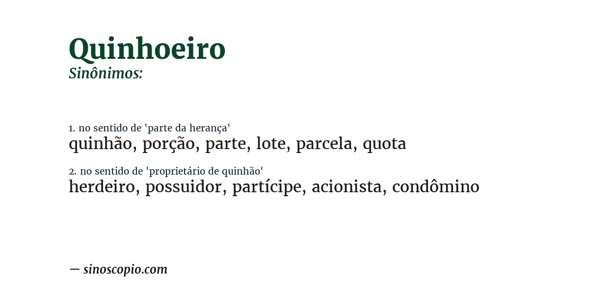 Sinônimo de quinhoeiro