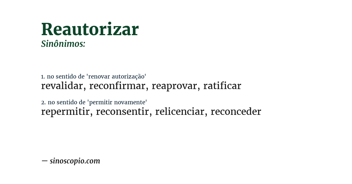 Sinônimo de reautorizar