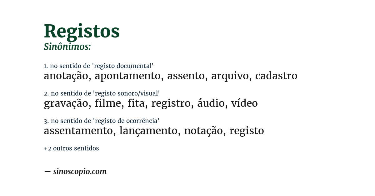 Sinônimo de registos