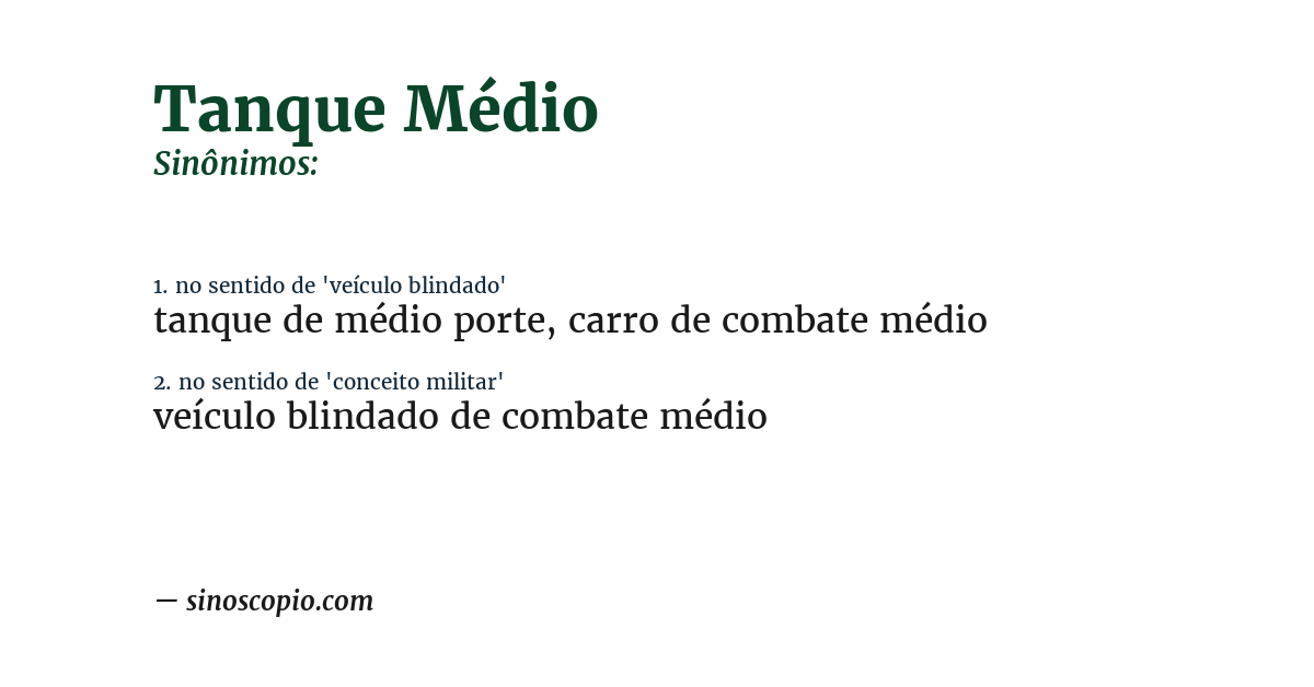 Sinônimo de tanque médio