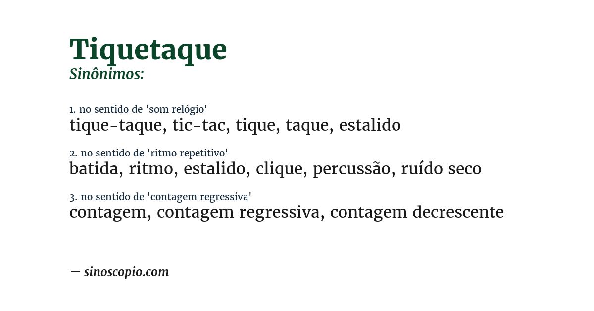 Sinônimo de tiquetaque