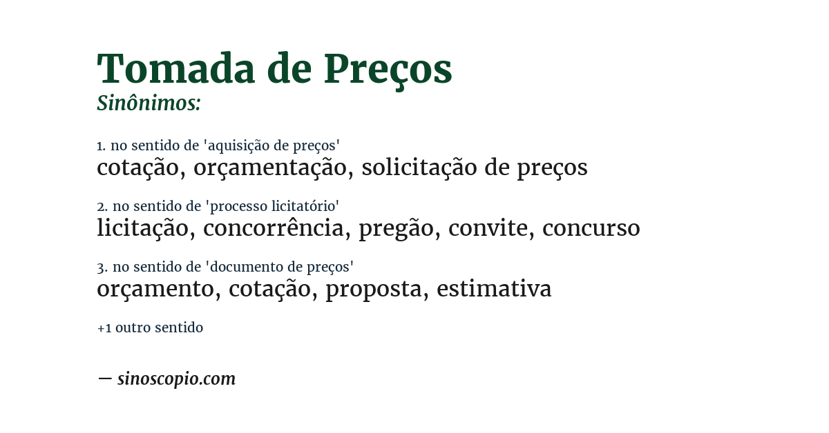 Sinônimo de tomada de preços