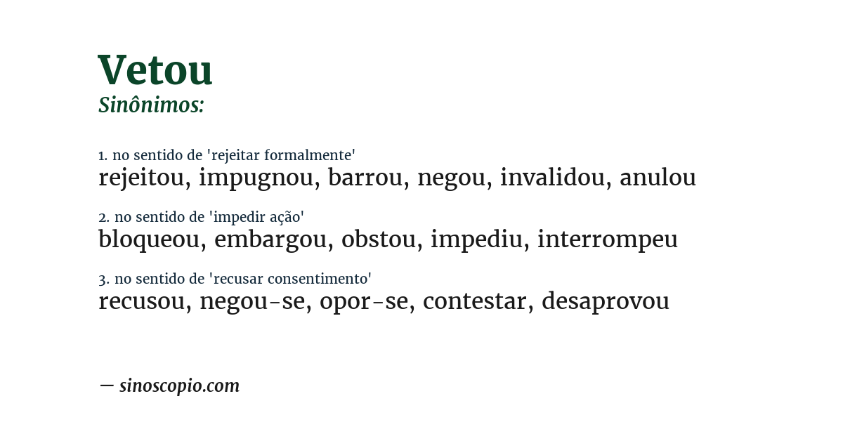 Sinônimo de vetou