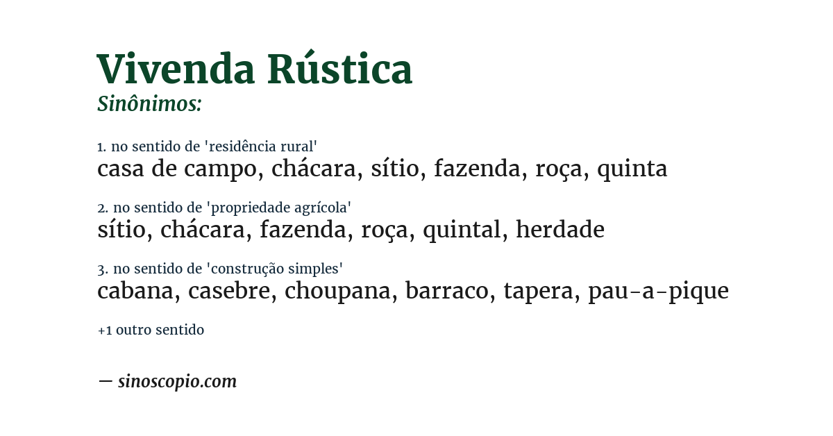Sinônimo de vivenda rústica