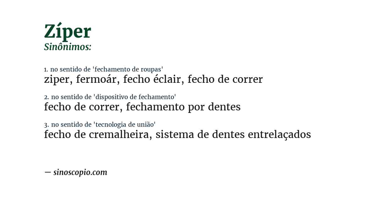 Sinônimo de zíper