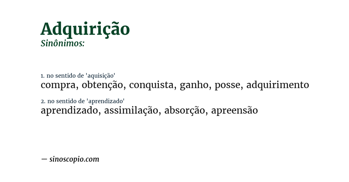 Sinônimo de adquirição