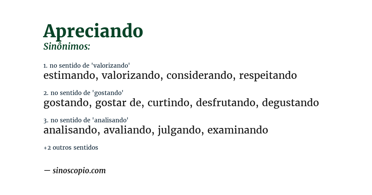 Sinônimo de apreciando