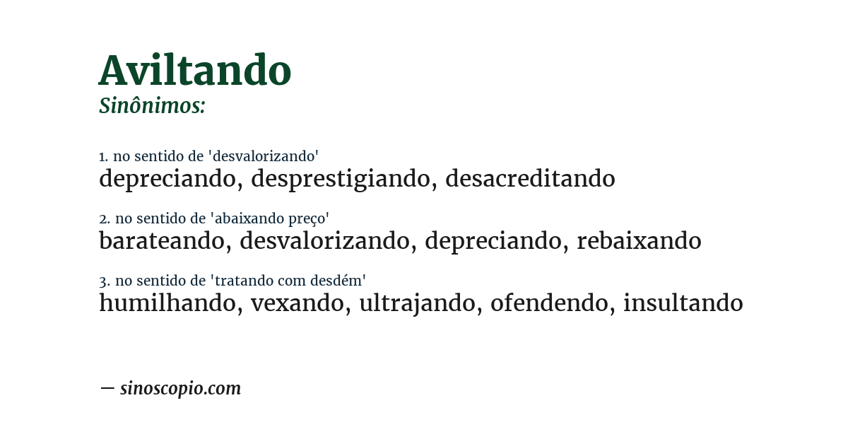 Sinônimo de aviltando