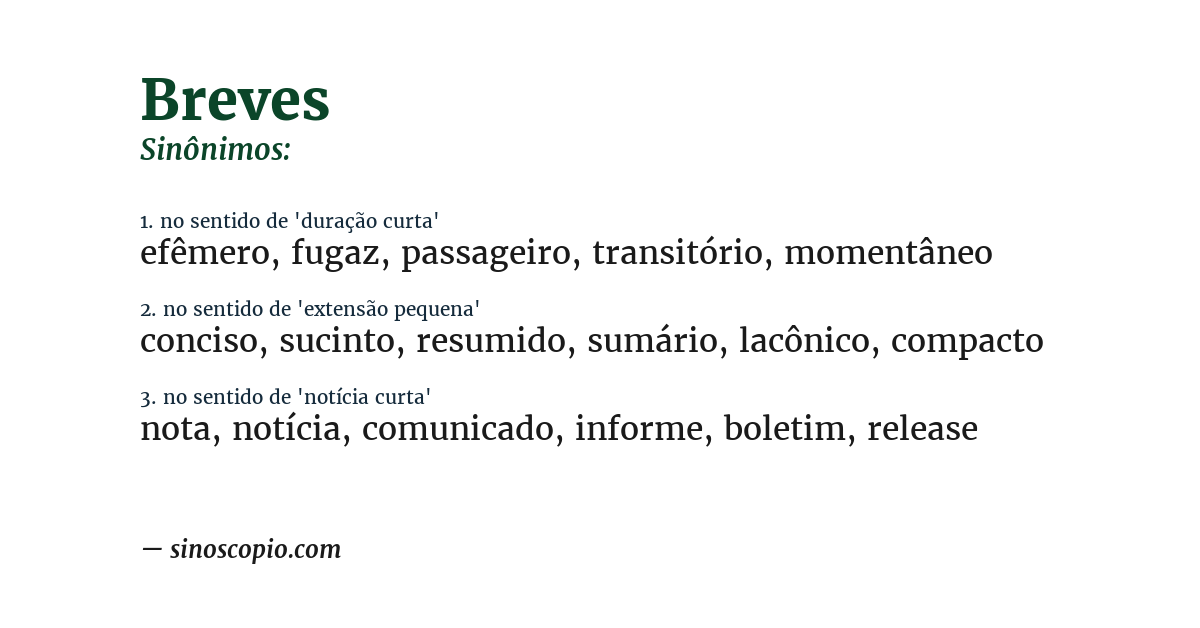 Sinônimo de breves