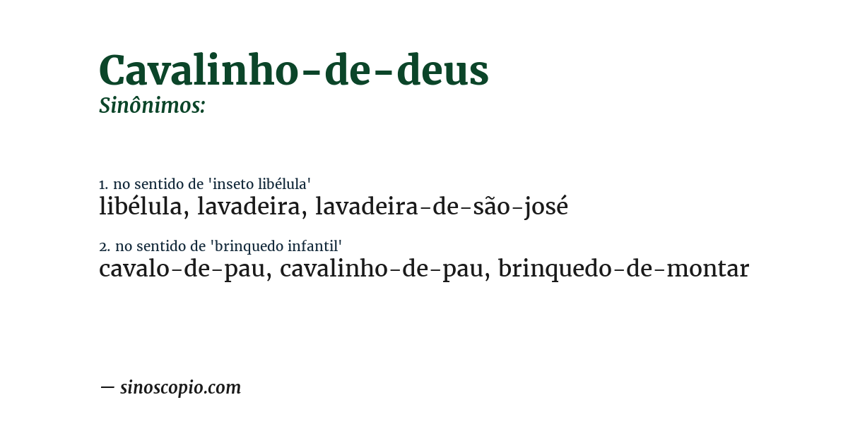 Sinônimo de cavalinho-de-deus