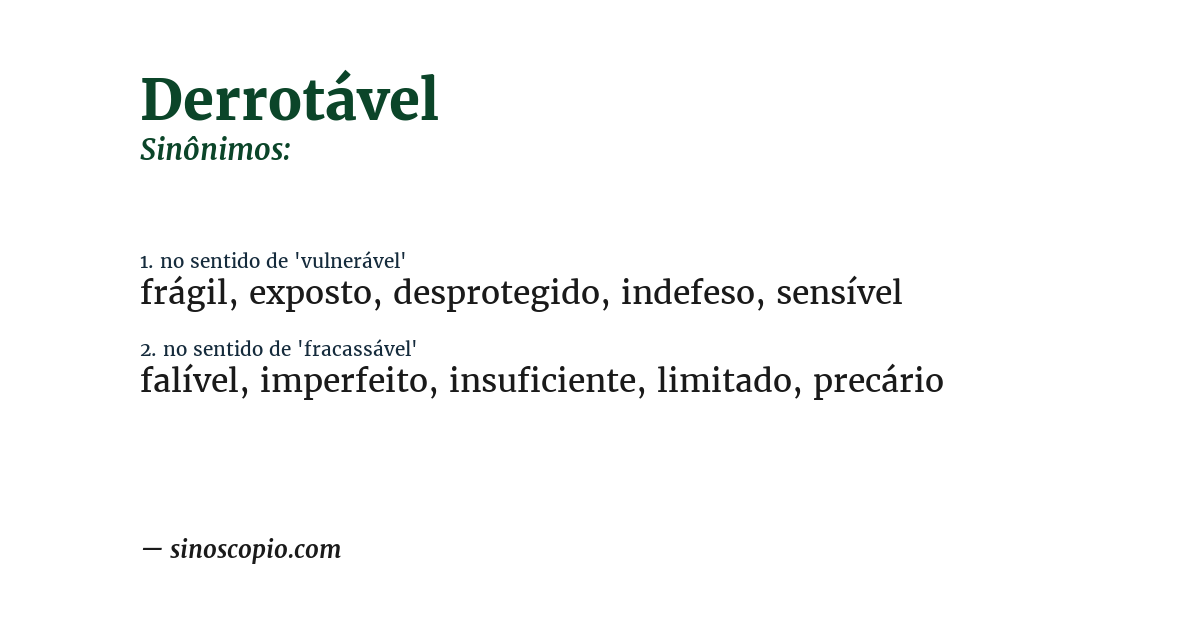 Sinônimo de derrotável