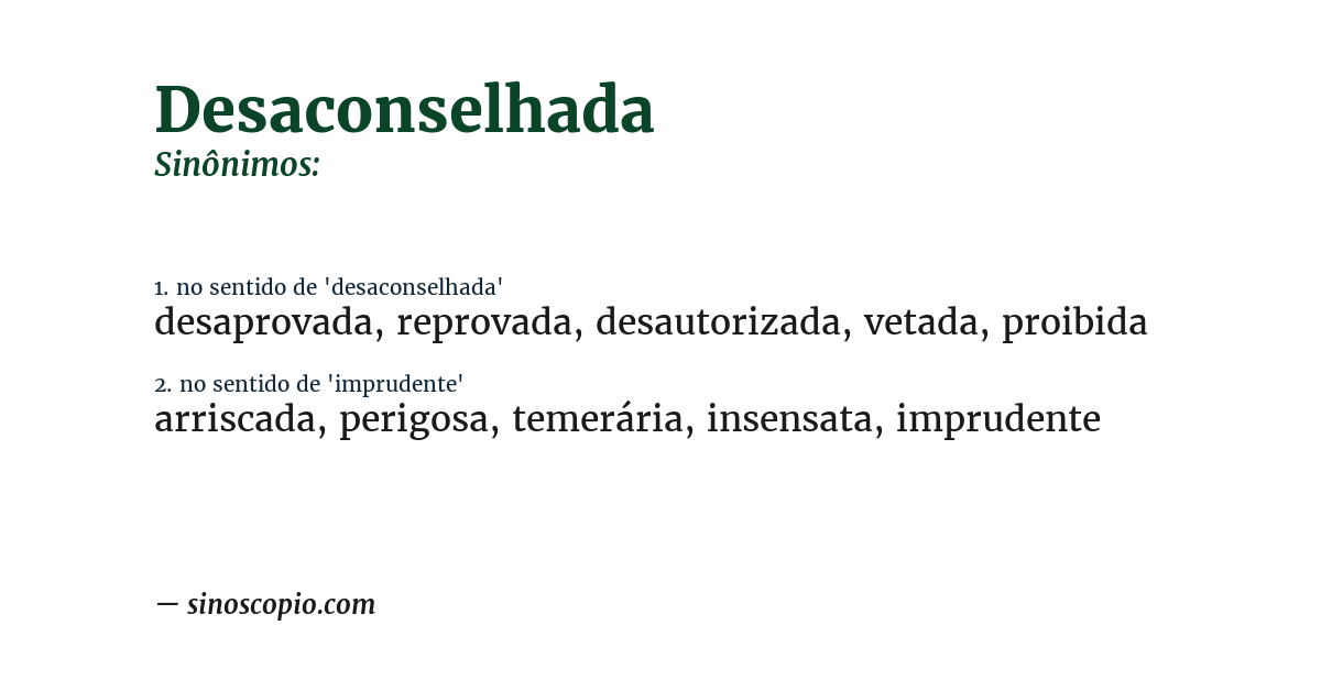 Sinônimo de desaconselhada