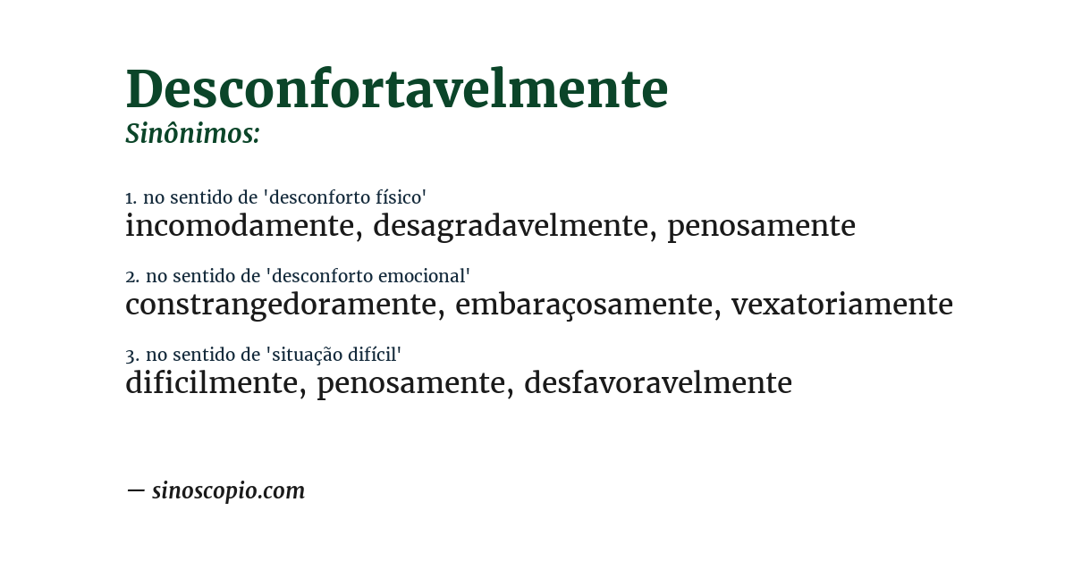 Sinônimo de desconfortavelmente