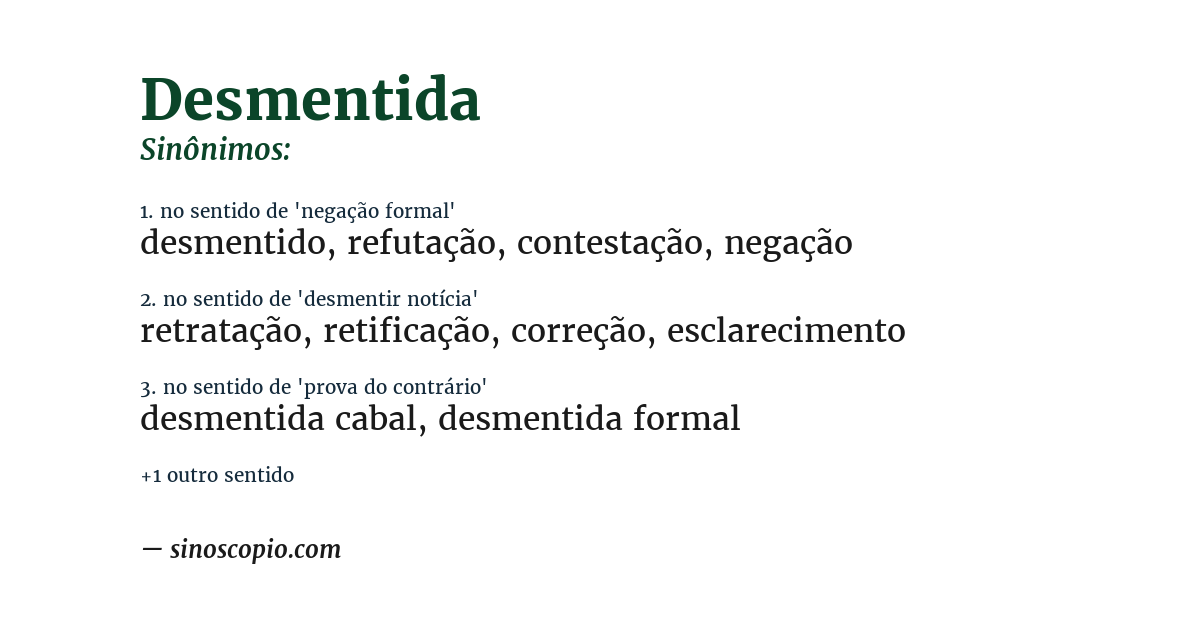 Sinônimo de desmentida