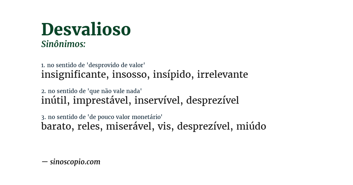 Sinônimo de desvalioso