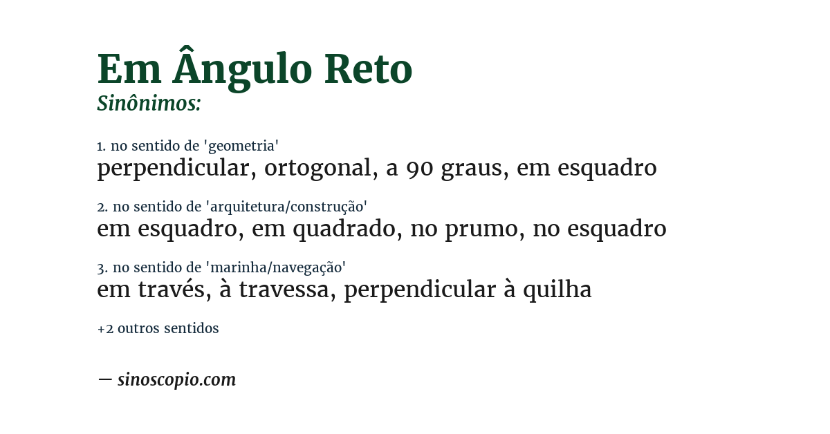 Sinônimo de em ângulo reto