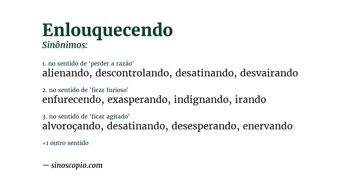 Sinônimo de enlouquecendo