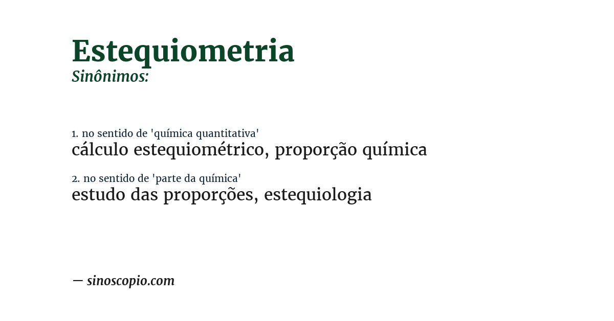 Sinônimo de estequiometria