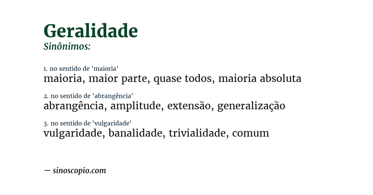 Sinônimo de geralidade