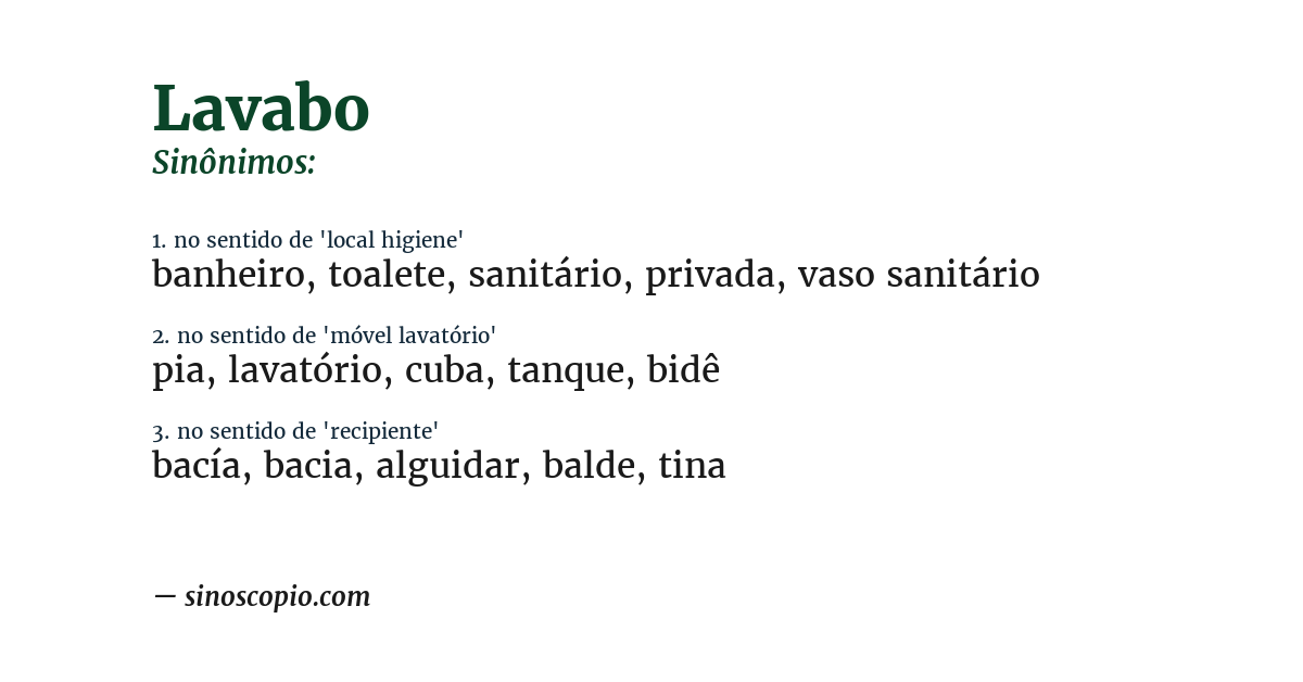 Sinônimo de lavabo