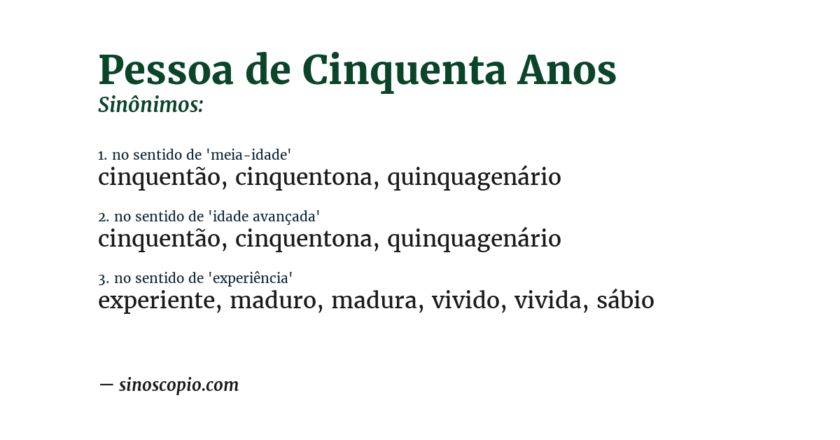 Sinônimo de pessoa de cinquenta anos