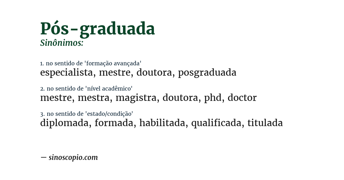 Sinônimo de pós-graduada