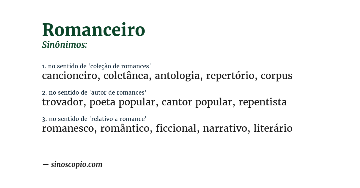 Sinônimo de romanceiro