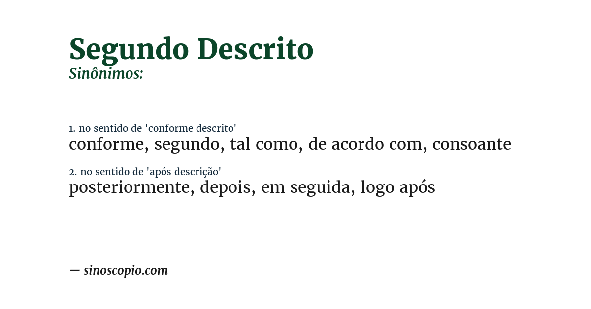 Sinônimo de segundo descrito