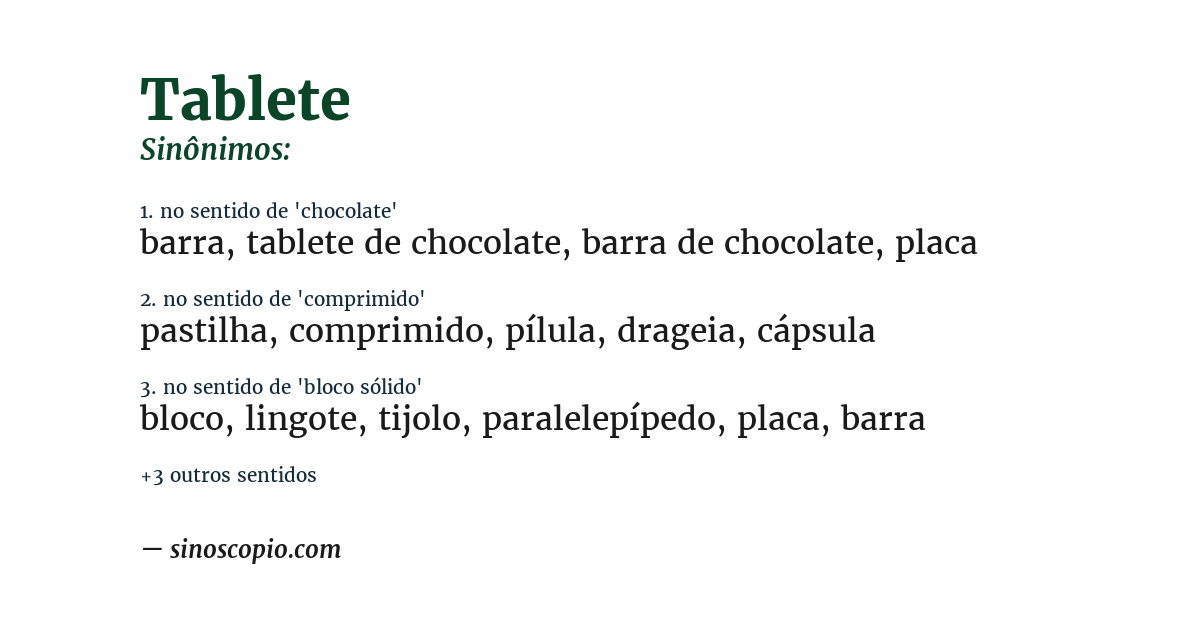 Sinônimo de tablete