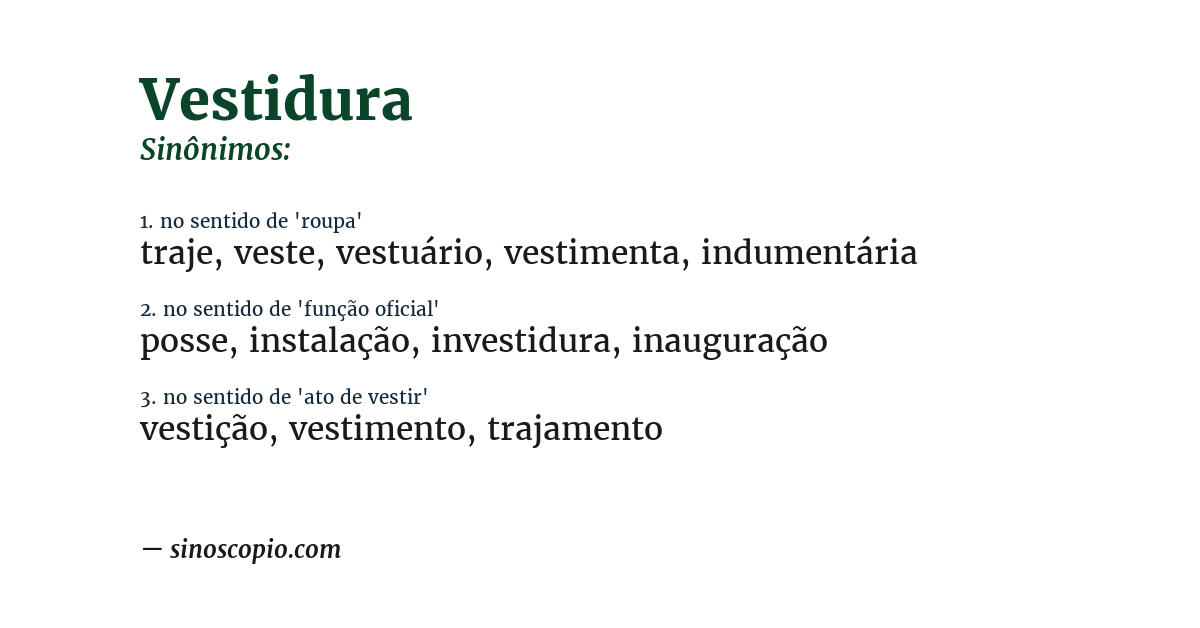 Sinônimo de vestidura