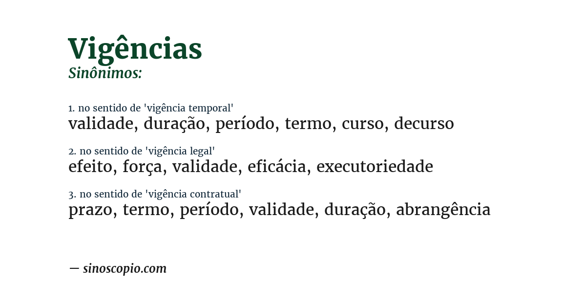 Sinônimo de vigências