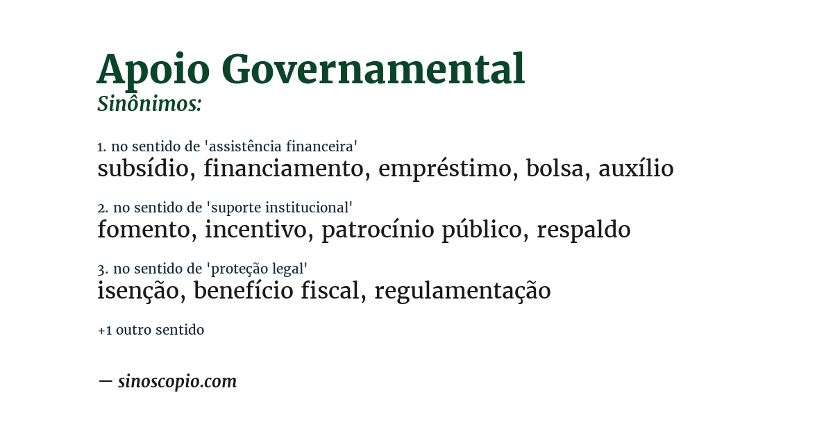 Sinônimo de apoio governamental