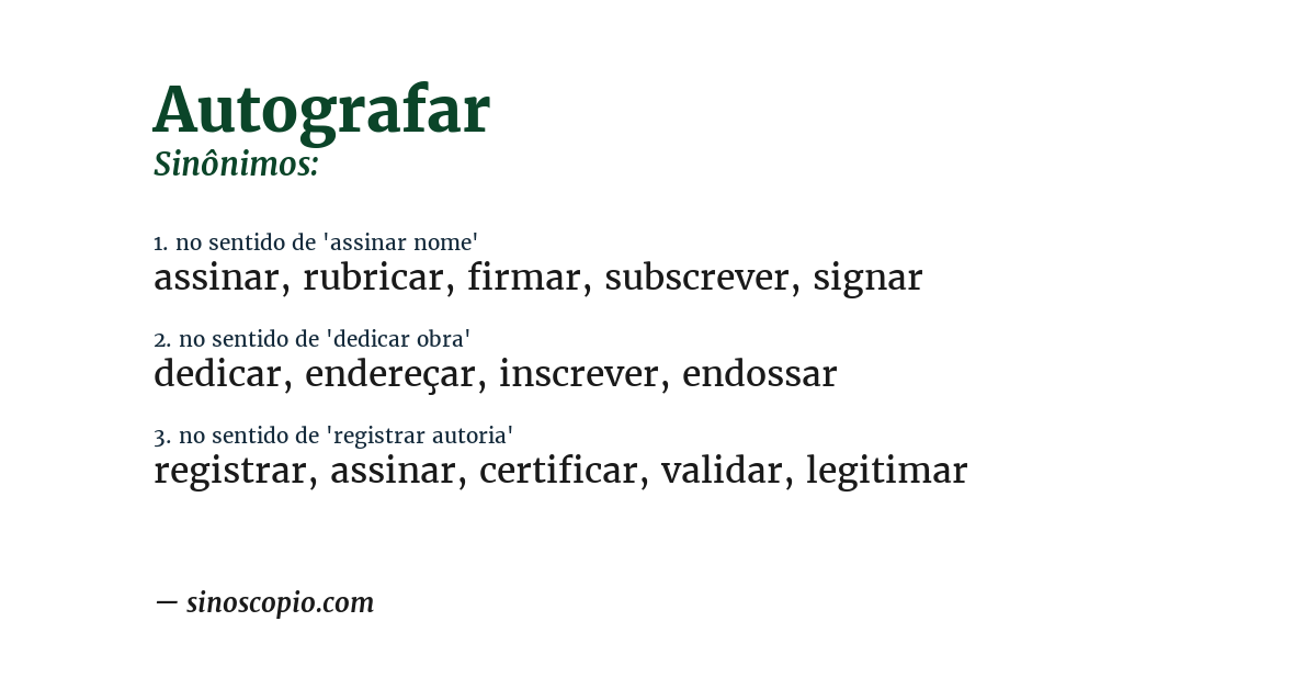 Sinônimo de autografar