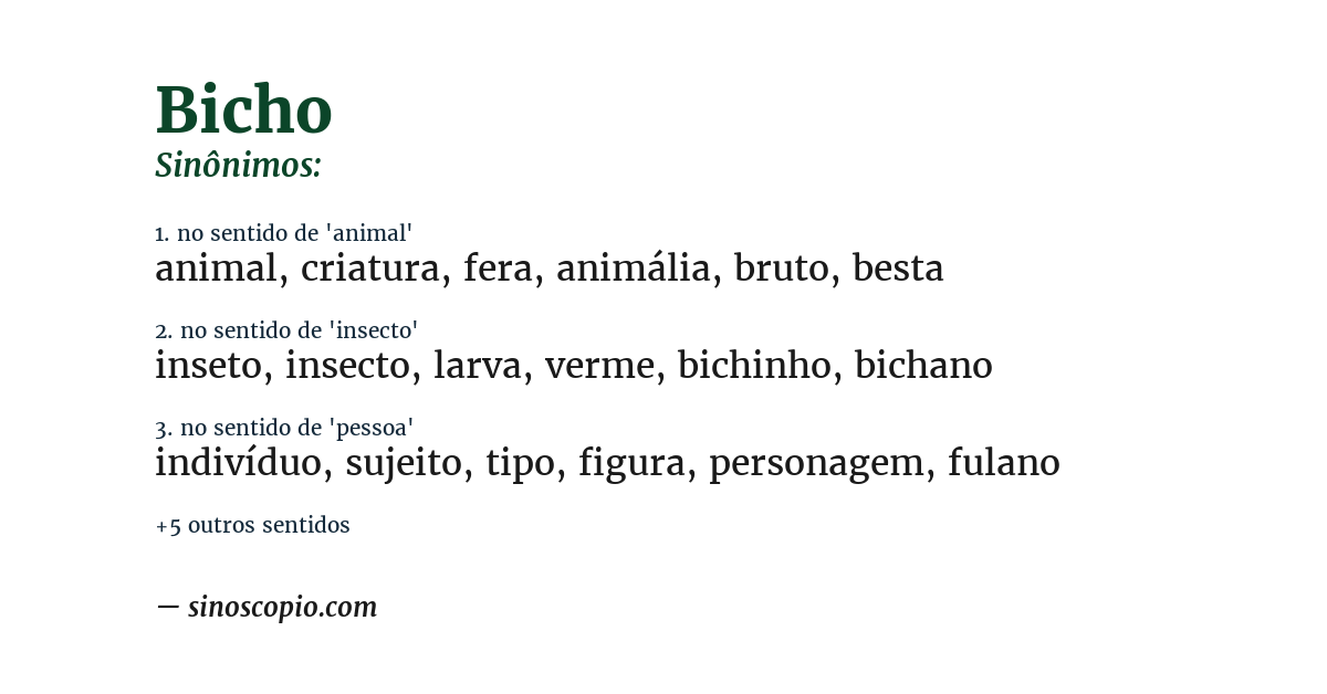 Sinônimo de bicho