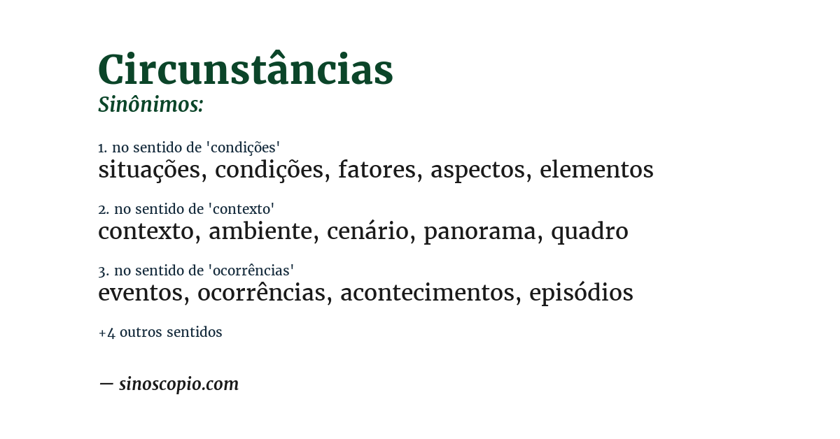 Sinônimo de circunstâncias