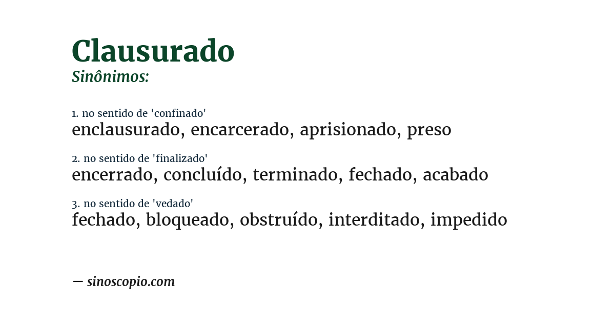 Sinônimo de clausurado