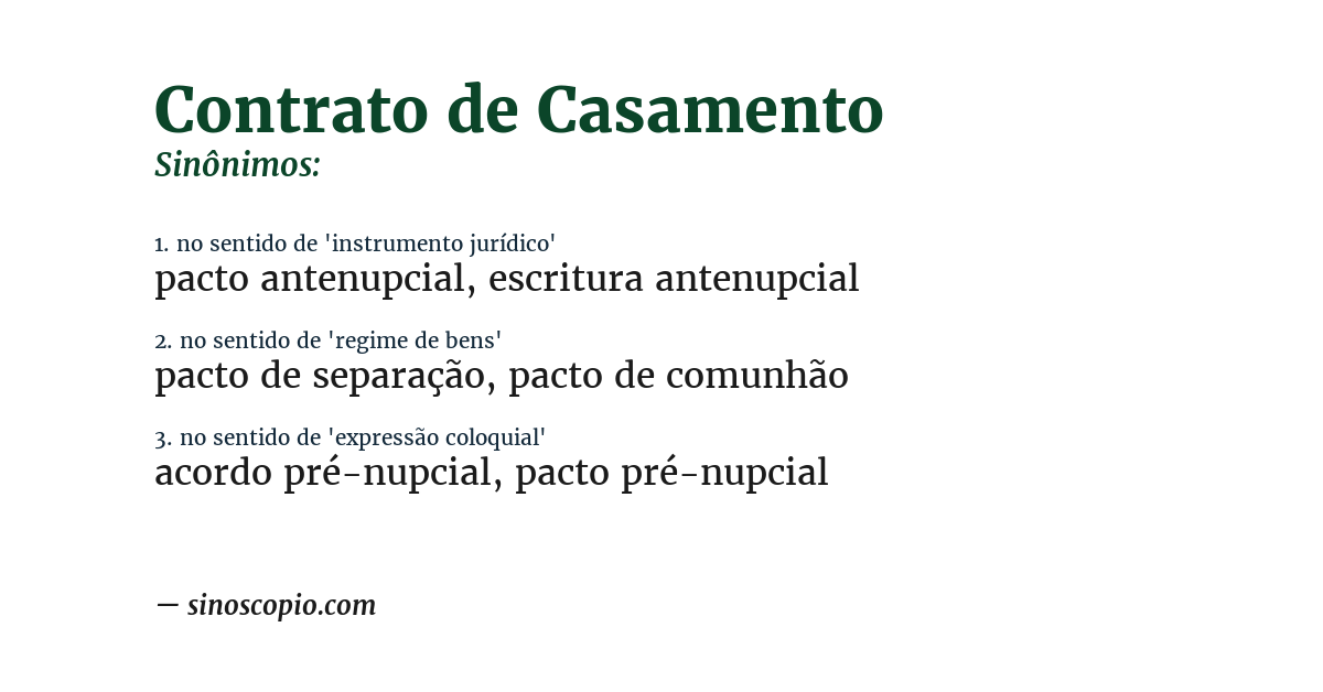 Sinônimo de contrato de casamento