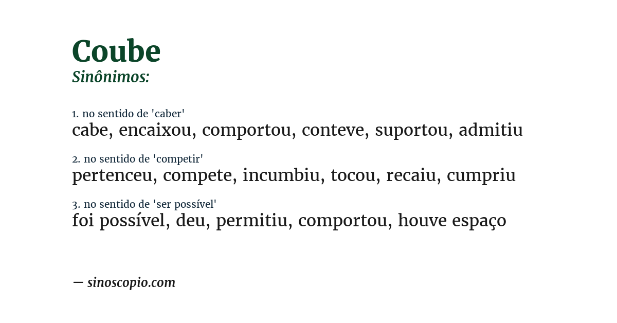 Sinônimo de coube