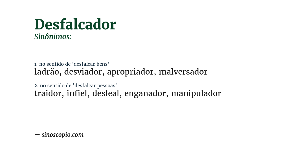 Sinônimo de desfalcador