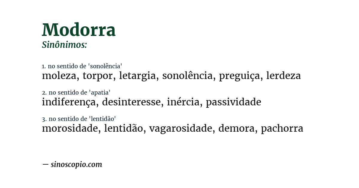 Sinônimo de modorra