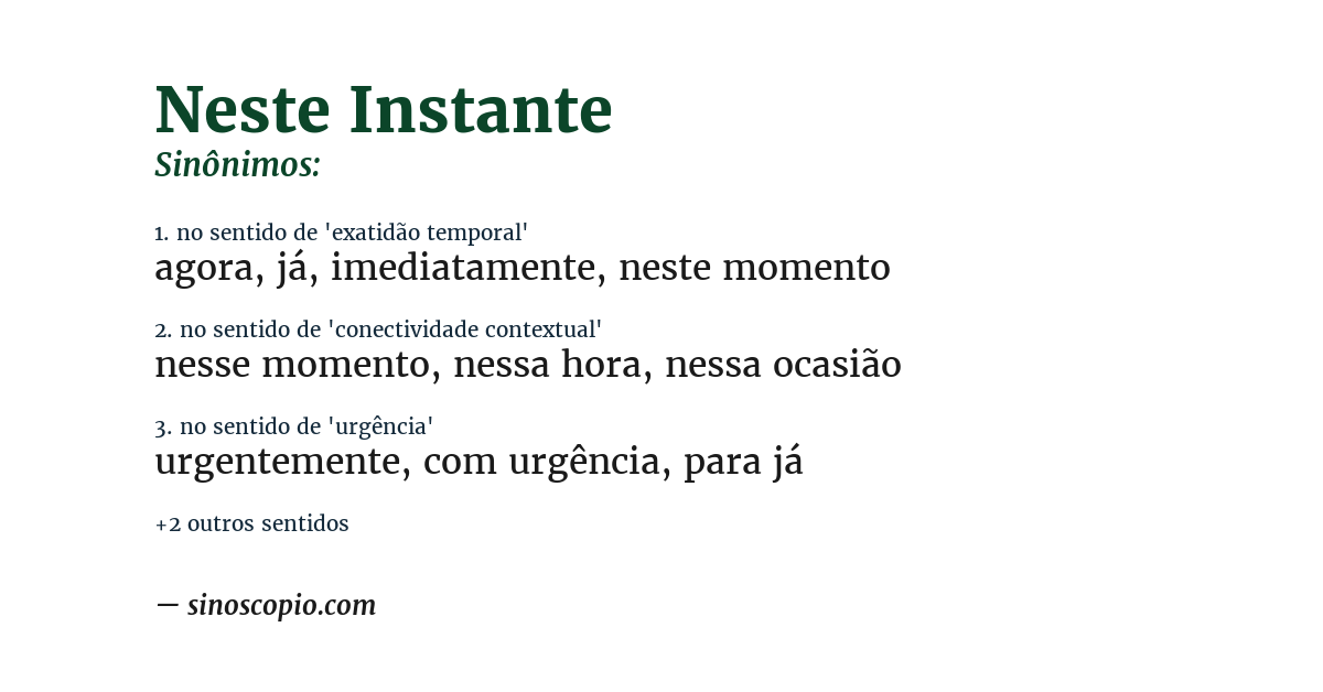 Sinônimo de neste instante