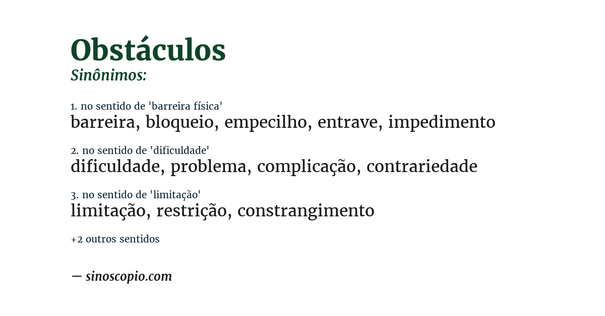 Sinônimo de obstáculos