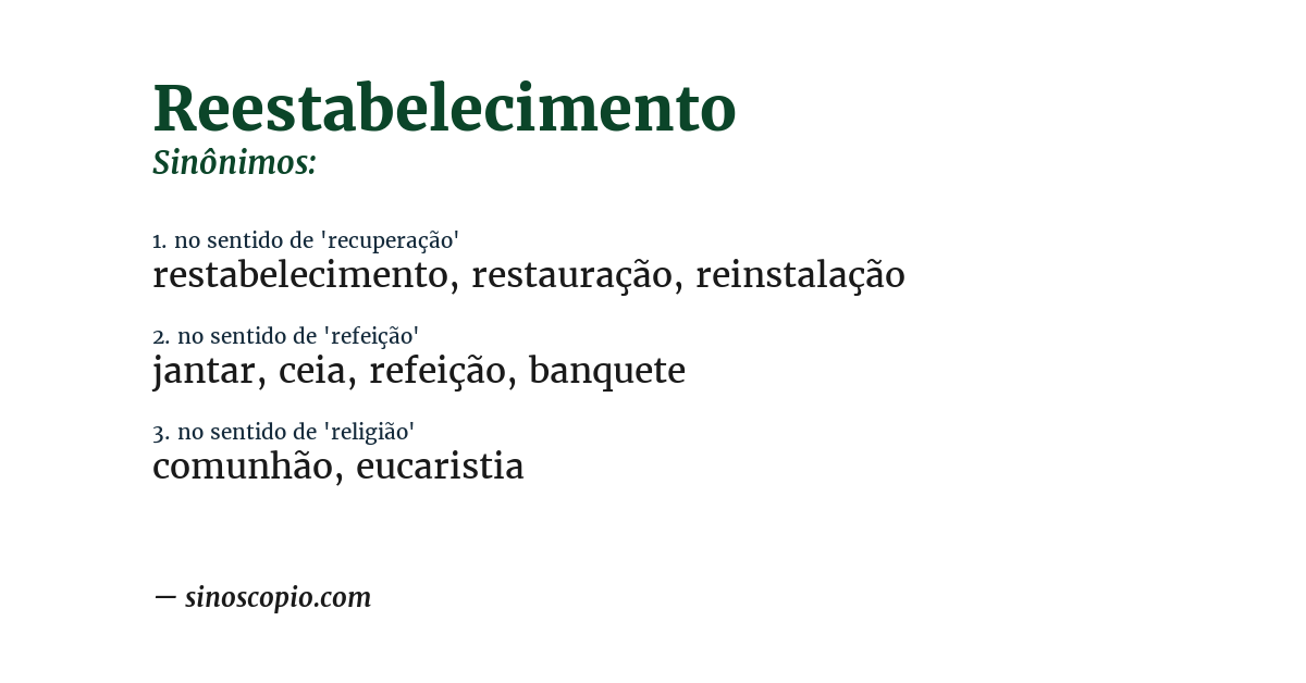 Sinônimo de reestabelecimento