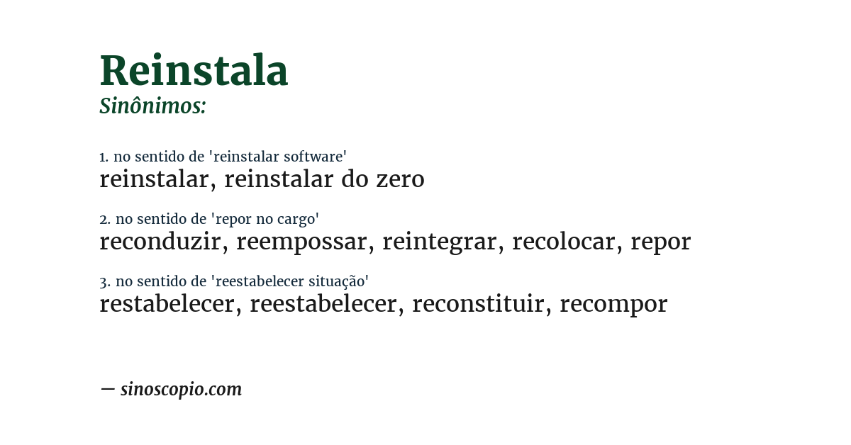 Sinônimo de reinstala